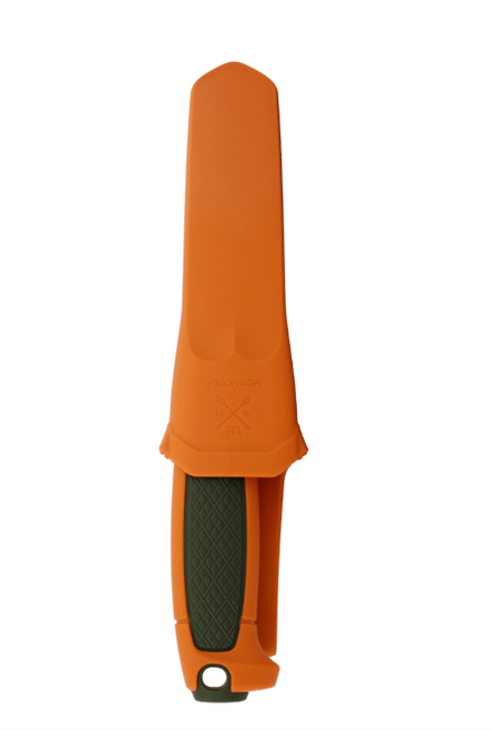 Sheath view  Kniv Risberg Hunting (S) Fixed Blade Knife 3.5" 12C27 Stainless Scandi Grind Orange/Green 14723