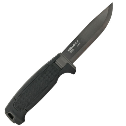 Front view of Mora Amberg BlackBlade fixed blade knife with black handle