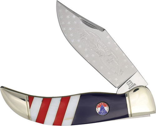 Rough Ryder Deer Slayer pocket knife mother of pearl patriotic handle front view