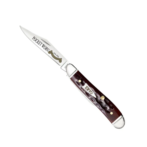 Side Angle: Case XX Peanut bone handle texture detail nickel silver bolsters
