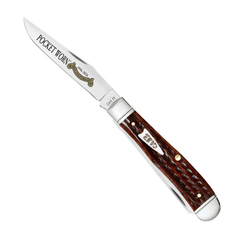 Case Trapper blade etched "POCKET WORN 30th ANNIVERSARY" — Tru-Sharp stainless mirror polish