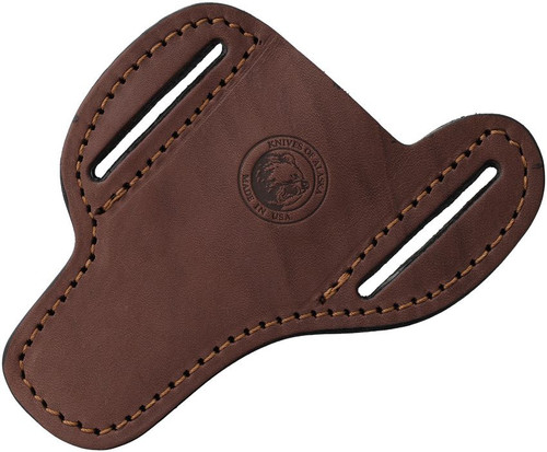 Knives of Alaska Bull Cutter knife with brown American leather angled belt sheath USA made ranch knife