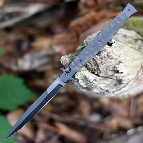Boker Plus Stiletto 5.0 All Black 06EX753 14C28N black oxide dagger blade open