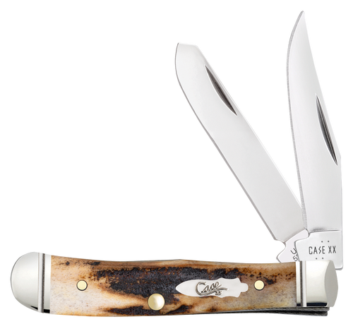 Case 10862 genuine stag Tiny Trapper folding knife with clip and spey blades open