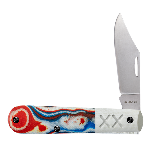 Case Crossroads XR Barlow 53164, 2.5" Stonewash S35VN Clip Point Blade, Red White and Blue Burl G-10 Handle, White G-10 Bolster, Made in USA