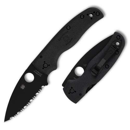 Spyderco Shaman Lightweight C229SBBK CTS BD1N Black SpyderEdge Serrated Blade Open Detail View