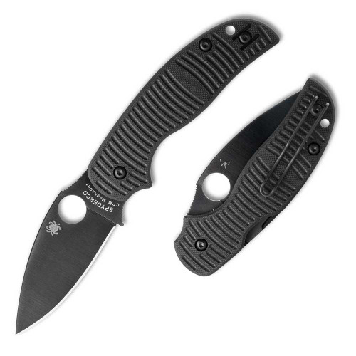 Spyderco Sage 5 Salt Black C123GPBKMCBK CPM MagnaCut TiCN Non-Reflective Full Flat Drop Point Blade Open Detail