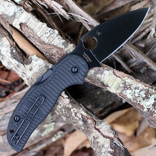 Spyderco Sage 5 Salt C123GPBKMCBK CPM MagnaCut TiCN black clip point blade — Taichung Taiwan, Round Hole opener, plain edge