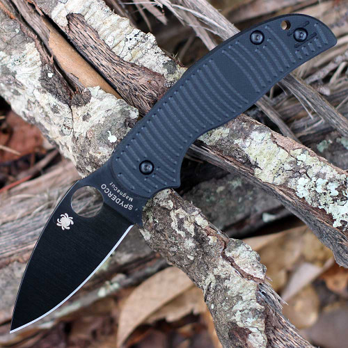 Spyderco Sage 5 Salt C123GPBKMCBK open — CPM MagnaCut TiCN black clip point blade, black G-10 handle, Compression Lock