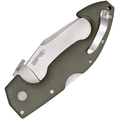 Cold Steel Spartan Lockback CS21STAA — CPM-S35VN serrated kukri, OD green G10 handle, lockback, Lynn Thompson signature etch