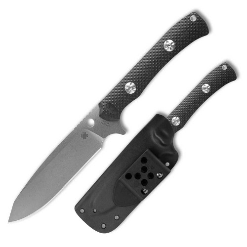 Spyderco Skoli FB53GP fixed blade knife — 4.68" 9Cr18MoV stonewashed sheepfoot blade, contoured G-10 handle, Boltaron sheath