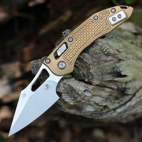 Microtech Mini Stitch RAM-LOK - 3.05" Bohler M390MK Stonewash Plain Edge Blade, Tan Frag Aluminum Handle - 169MRL-10FRTA