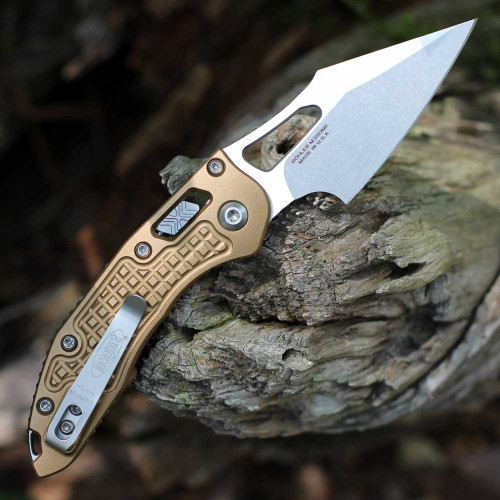 Microtech Mini Stitch RAM-LOK - 3.05" Bohler M390MK Stonewash Plain Edge Blade, Tan Frag Aluminum Handle - 169MRL-10FRTA