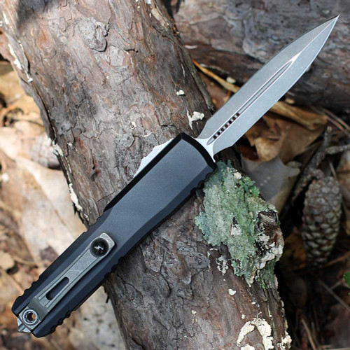 Microtech Ultratech Gen III ZBP - 3.55" Bohler M390MK Apocalyptic Plain Edge Dagger Blade, Black Mil-Spec Hardcoat Aluminum Handle - 1122-10AP