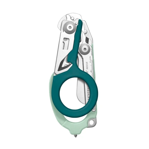 Leatherman Raptor Rescue 833472 shears — compact folded closed view showing nested icy mint handles and black pocket clip