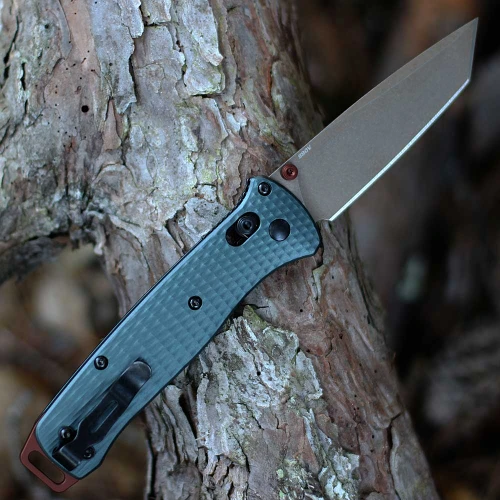Benchmade Seasonal Bailout 537FE-2601 with 3.40" CPM-S90V FDE Battlewash PVD plain tanto blade and Taiga Green aluminum handle, open view