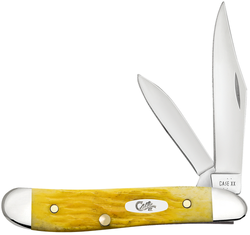 Case Peanut 75314 yellow Platts jig bone handle closed, clip pen blade folding knife