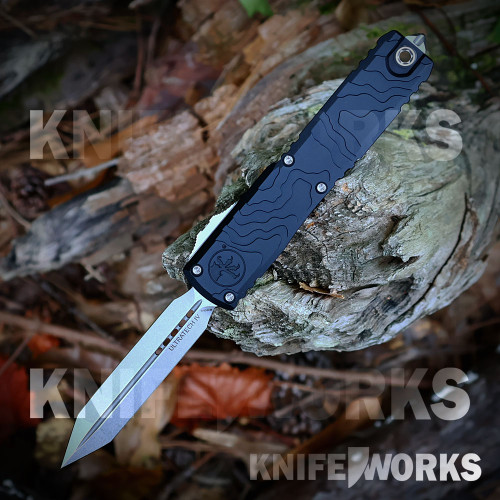 Microtech UTX-70 Gen IV OTF - 2.50" M390 Double-Edge Spartan Blade, Blue Aluminum Handle - 12494-10BL