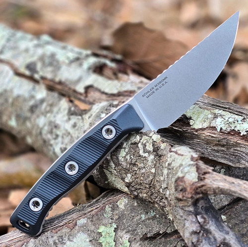 Microtech Akris 95-10BK-1 - 3.70" Bohler M390MK Stonewash Drop Point Blade, Black G-10 Handle