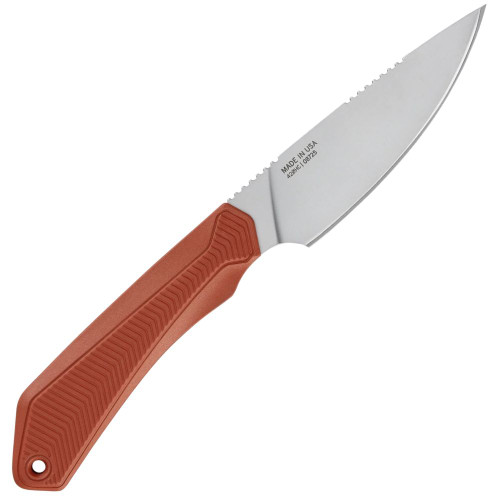Gerber ForeFront Hunt 1077127 Full Tang 420HC Stonewashed Drop Point Blade Blaze Orange Black GFN Handle Dual Jimping Field Dressing Knife Angled View