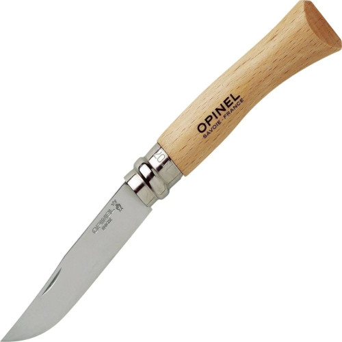 Opinel No. 07 000654 Sandvik 12C27 Satin Yatagan Blade Open Detail View