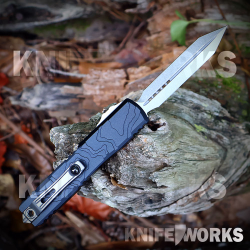 Microtech Ultratech Spartan 12234TP-10 M390MK flat grind — 3.55 in, 0.125 in thick, 61-62 HRC, stonewash, dual standard plain edges