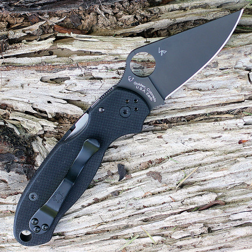 Spyderco Para 3 (C223GPBK) 2.95" CPM S45VN Black Plain Leaf Shaped Blade, Black G10 Handle