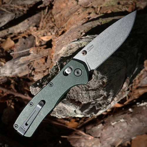 Buck Range Trail Worn Elite 0791GRS2 MagnaCut Stonewashed Drop Point Blade Open Detail View