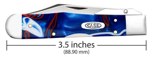 Case Cheetah Cub 11230 3.5 in closed 1.9 oz — Tru-Sharp mirror polish patriotic Kirinite, made in Bradford PA USA, size reference