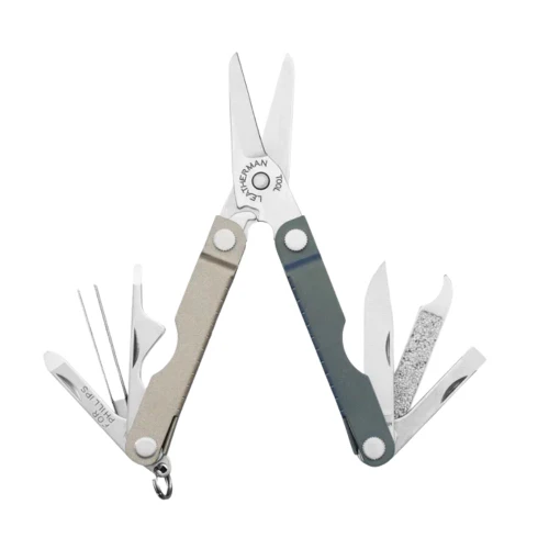 The Leatherman Micra North Star (833672), a compact keychain multi-tool with spring-action scissors, screwdrivers, and a 1.6-inch 420HC stainless blade, shown with its North Star Cerakote frame.