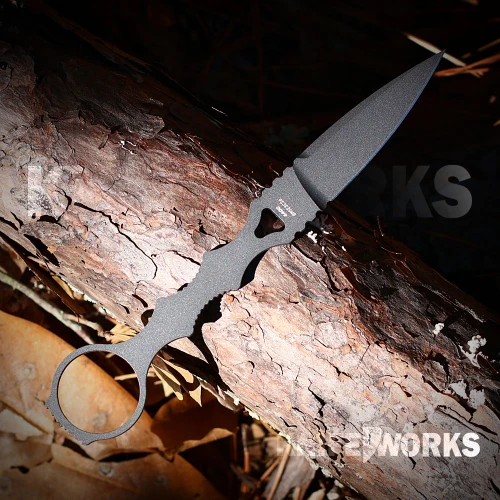 Benchmade SOCP Tactical Folder 174GY with 4.47" D2 gray PVD single-edge dagger blade and gray aluminum handle with finger ring, open view