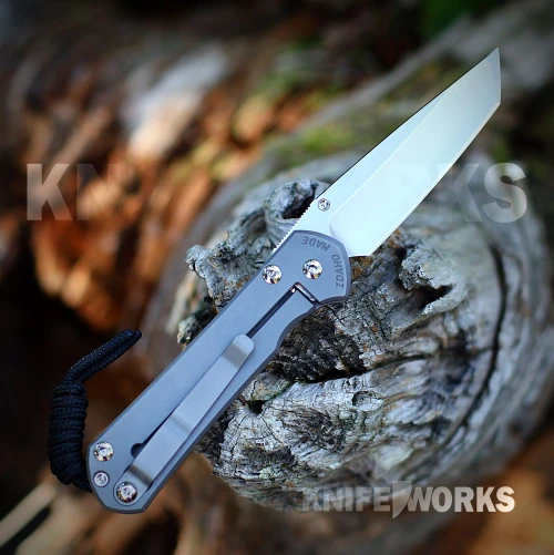 Chris Reeve Small Sebenza 31 S31-1510 open, CPM MagnaCut tanto blade, glass blasted titanium handle with Forever Flag CGG