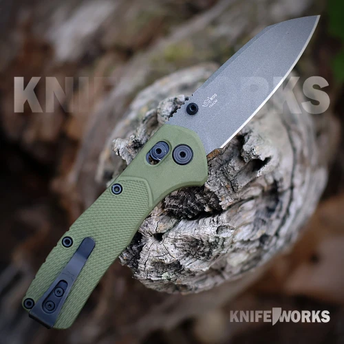 Buck Range Ops Pro 0797GRS1 with gray Cerakote 154CM plain edge blade and OD green GFN handle, open view