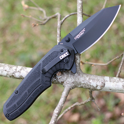 CRKT Copacetic (CR2620) 3" 8Cr13MoV Black Clip Point Plain Blade, Black Glass Reinforced Nylon Handle