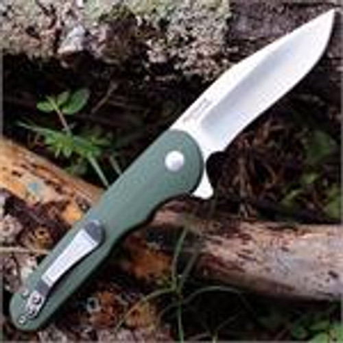 Kizer Cutlery Flashbang (KIV3454A2) 3" VG10 Satin Clip Point Plain Blade Green G-10 Handle