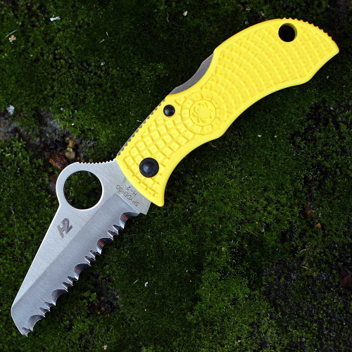 Spyderco MYLS Manbug Salt, 1.9" H2 Serrated Blade, Yellow FRN Handle
