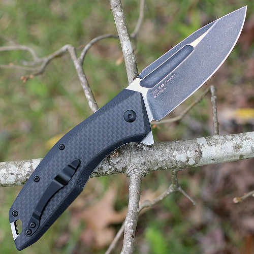 Kershaw Flourish Assisted Opening Knife (3935)- 3.50" Blackwashed 8Cr13MoV Drop Point Blade, Black G-10 Handle