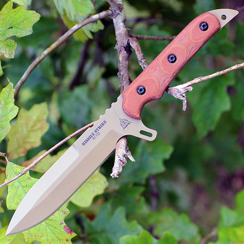 Tops Missile Strike (TPMS01) 6" 1095 Coyote Tan Coated Spear Point Plain Blade, Tan Canvas Micarta Handle, CoyoteTan Kydex Sheath