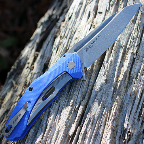 Kershaw Natrix Assisted Opening Knife (7007BLU)- 3.25" Stonewashed 8Cr13MoV Drop Point Blade, Blue G-10 Handle