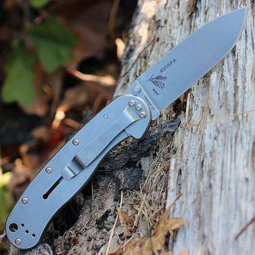 ESEE Avispa BRK1302DT D2 Stonewash Drop Point Blade Open Detail View