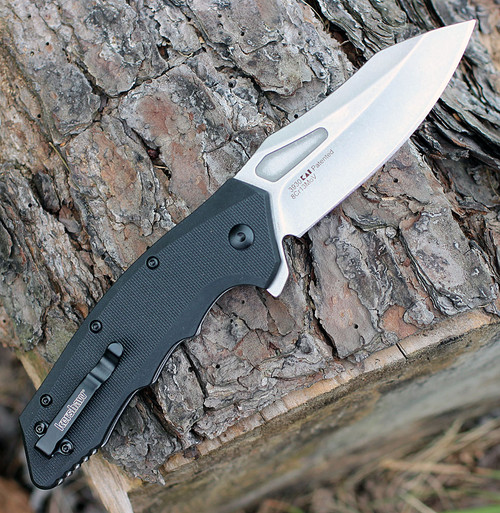 Kershaw Flitch Assisted Opening Knife (3930)- 3.25" Stonewashed 8Cr13MoV Drop Point Blade, Black GFN Handle