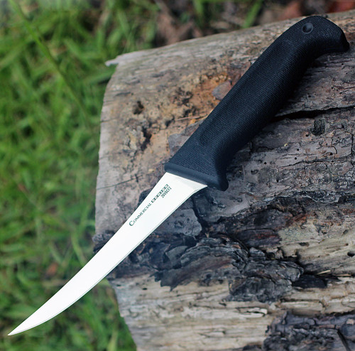 Cold Steel Commercial Series Flexible Boning Knife (CS20VBCFZ) 6" 4116 Satin Trailing Point Plain Blade, Black Kray-Ex Handle