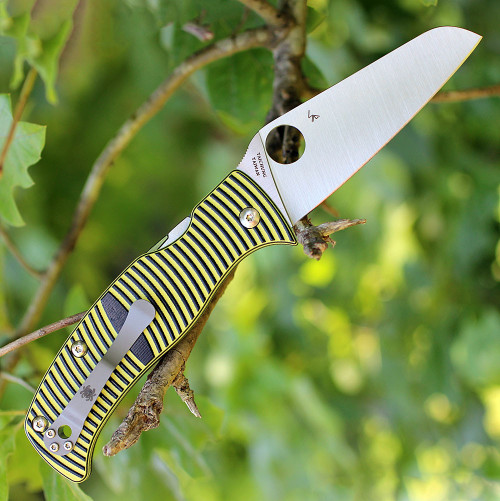 Spyderco Caribbean Sheepfoot G-10 Yellow/Black C217GPSF, 3.70" LC200N Plain Blade