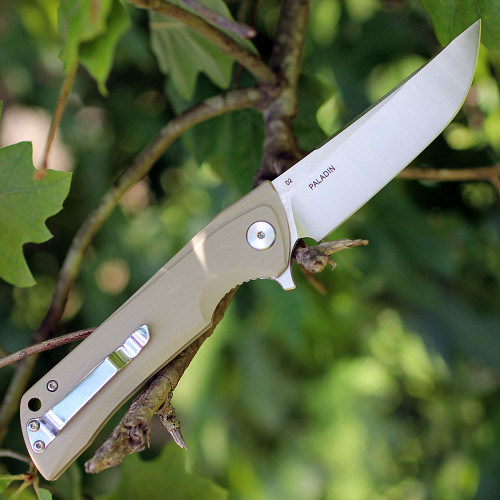 Bestech Paladin BG13B-1, 3.54" D2 Steel Stonewash Plain Blade, Green G-10 Handle