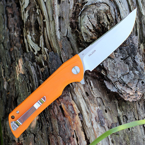 Bestech Paladin BG13C-1, 3.54" D2 Steel Stonewash Plain Blade, Orange G-10 Handle
