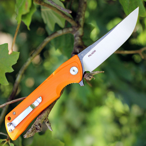Bestech Paladin BG13C-2, 3.54" D2 Steel Black/Satin Plain Blade, Orange G-10 Handle