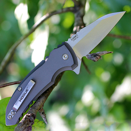 Hogue X1-Microflip (HO24162) 2.63" CPM-154 Stonewashed Wharncliffe Plain Blade, Matte Gray Aluminum Handle, Black Nylon Zippered Storage Case