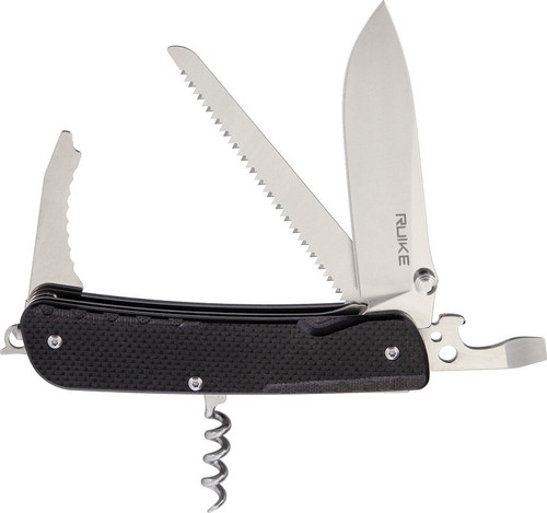 Ruike LD32-B Trekker, 3.35" 12C27 Plain Blade, Black G-10 Handle