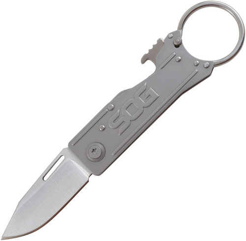 SOG KT1001CP Keytron, 1.8" 5Cr15MoV Satin Clip Point Plain Blade, Gray Aluminum Handle w/ Keychain Ring