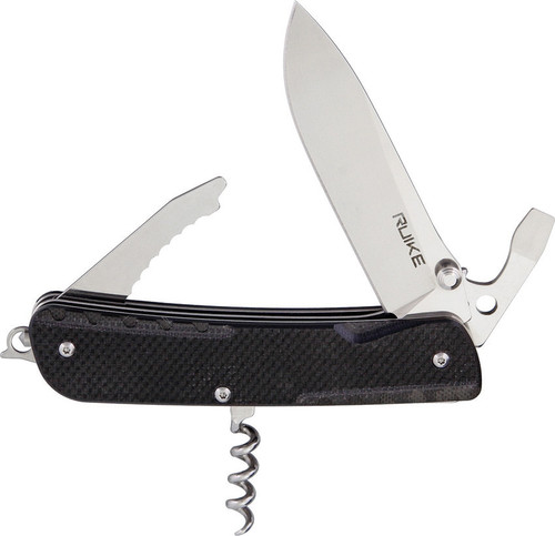 Ruike LD21-B Trekker, 3.35" 12C27 Plain Blade, Black G-10 Handle